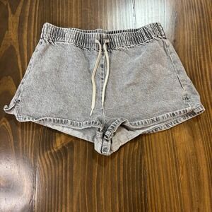 PACSUN Womens Drawstring Shorts Medium Black Acid Wash Cotton Casual Fit